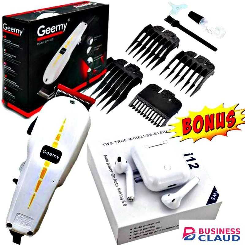 Geemy 1021 Electric Hair Shaving Machine // i12 Bluetooth Earpods
