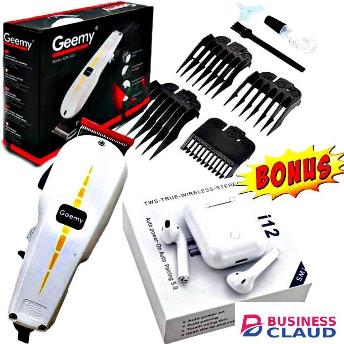 Geemy 1021 Electric Hair Shaving Machine // i12 Bluetooth Earpods