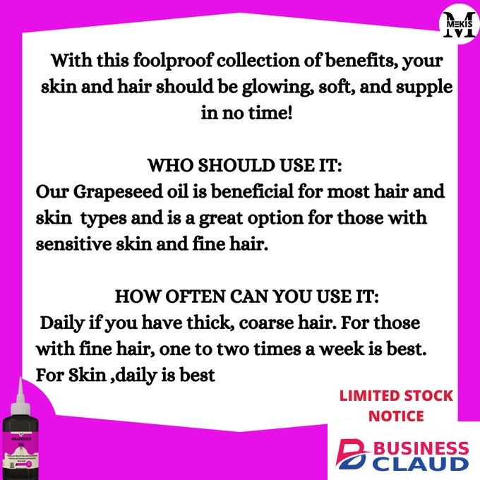 Mekis Grape Seed Oil-60ml,Light Weight, Easily Absorbed