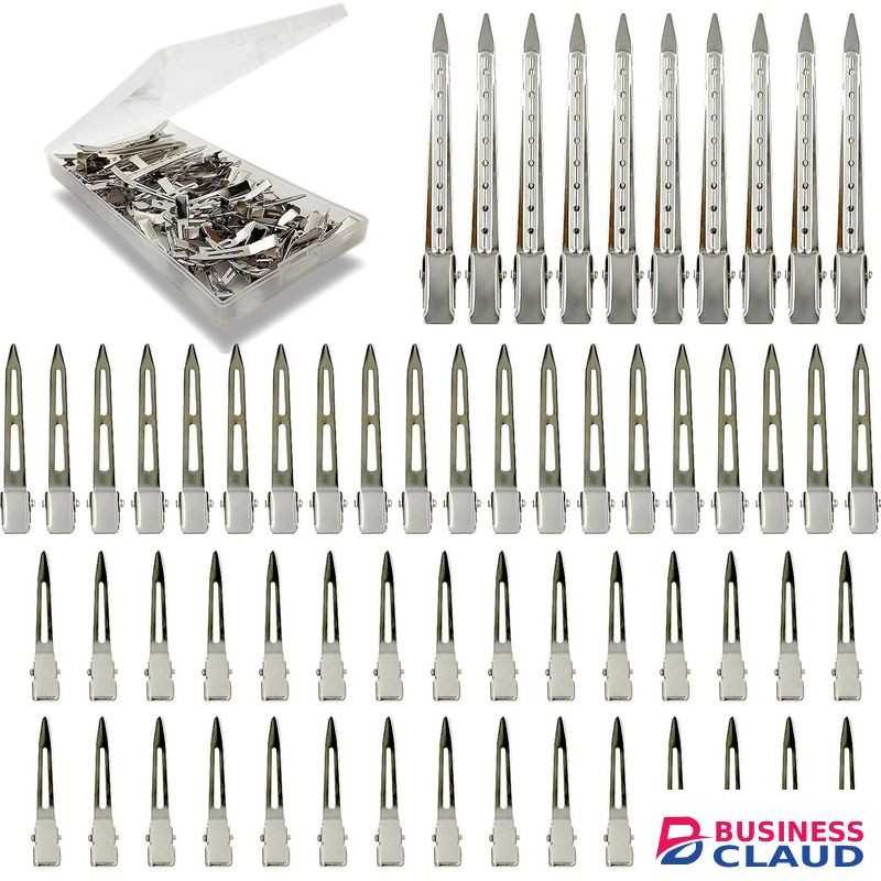 60Pcs Metal Styling Duck Billed Hair Clips, Silver Alligator Roller Clips for Women's Long Hair Styling Sectioning and Pin Curls, Bow DIY, with Case