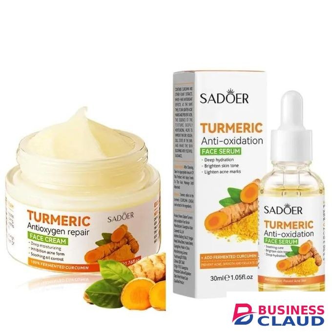 SADOER 2pcs set Tumeric cream plus Tumeric serum brightening,hydrating & rejuvinating set