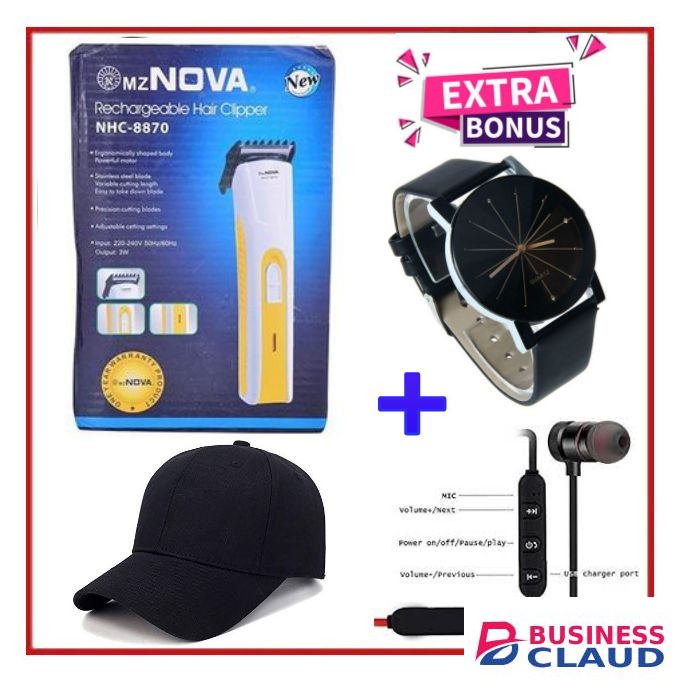 Nova Hair Clipper And Beard Trimmer+ Cap +Watch +BT Earphones
