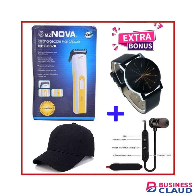 Nova Hair Clipper And Beard Trimmer+ Cap +Watch +BT Earphones