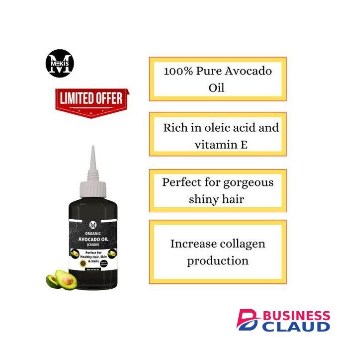 Mekis 100% Avocado Oil(Crude)-60ml,Support Softer,Smoother Skin,Promote Hair Growth & Collagen Production