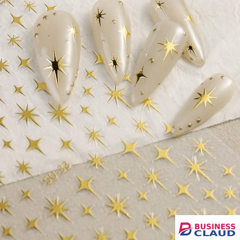 General 2Pcs 3D Metal Laser Starburst Nail Stickers (Gold & Silver) - Y2K Tips for Manicure & French Nail Art