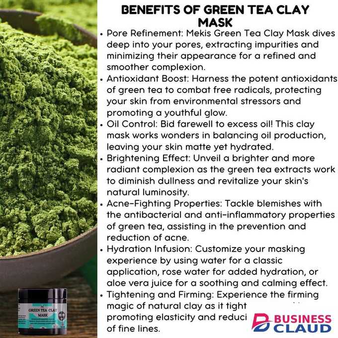 Mekis Green Tea Clay Mask powder - Antioxidant Boost, Oil Control, Acne-Fighting Properties ,Tightening and Firming
