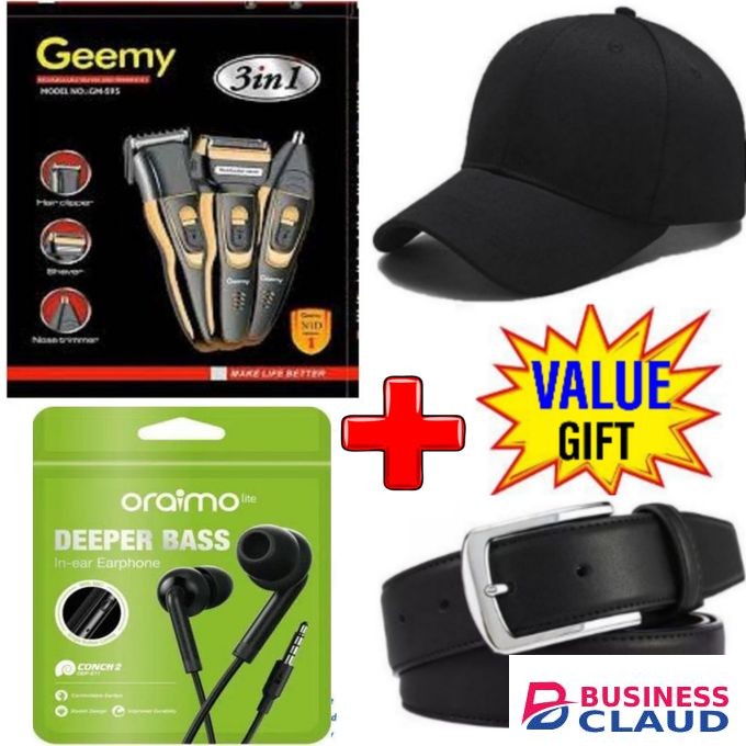 Geemy 3 In 1 Rechargeable Hair Shaving Machine, + Earphones + Gifts