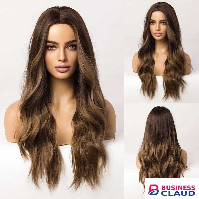 Women's gradient wig, middle-parted long curly wig, wig headpiece