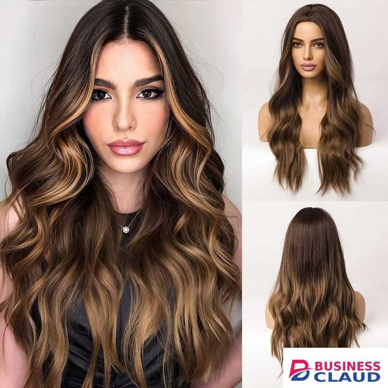 Women's gradient wig, middle-parted long curly wig, wig headpiece