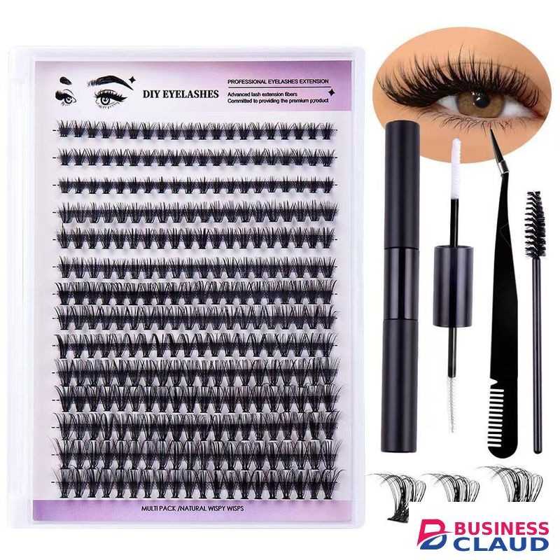 DIY Diagonal Lash Extension Kit - Multi-Length (8-16mm) Cluster Lashes with Bond&Seal, Tweezers & Brush, Natural Wispy Look for At-Home Eye Makeup