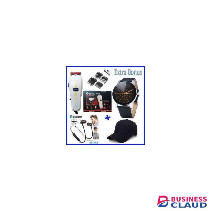 Geemy Professional Shaving Machine+Cap+Watch+Bluetooth Earphones.