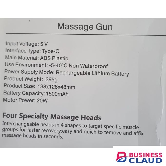 Deep Tissue Massage Gun – 6 Speed, 4 Head Options – Rechargeable – Green With Golden Ring