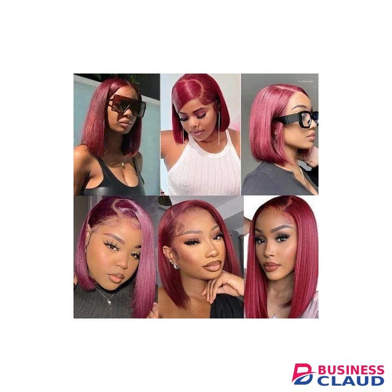 Women's Short Straight Bob Wig, Shoulder Length, Center Part - Burgundy