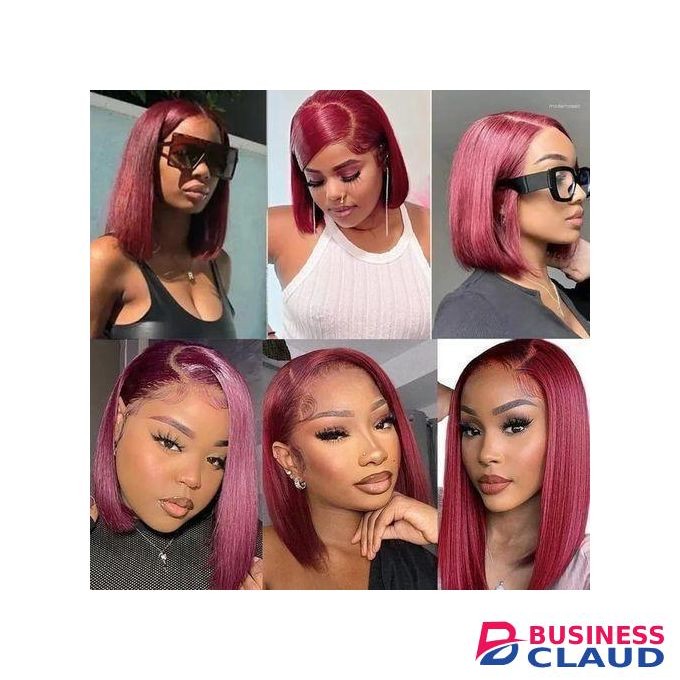 Women's Short Straight Bob Wig, Shoulder Length, Center Part - Burgundy