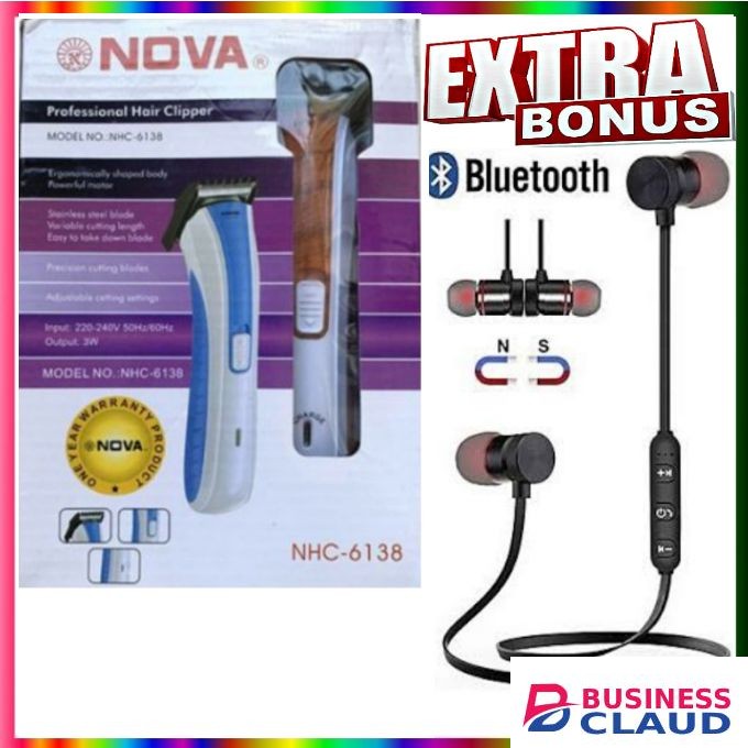 Nova High Efficient New Electric Rechargeable Hair Shaver Clipper For Pubic Hair of Men & Women + Bluetooth Earphones