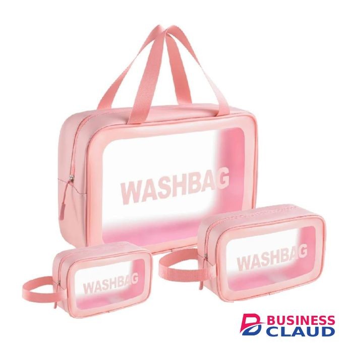 3 pcs Wash Bag Set - Clear Transparent Travel Toiletry Bags with Black Trim, Durable PVC Organizer for Gym, Makeup, and Daily Use, Lightweight and Waterproof