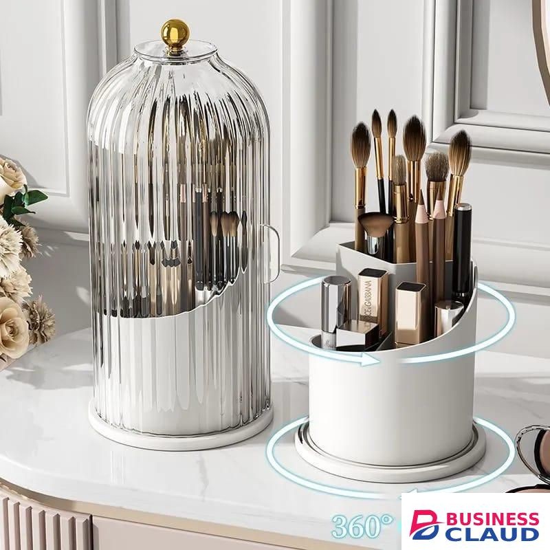 360° Rotating Makeup Brushes Holder With Lid Luxury Cosmetic Organizer Lipstick Eyebrow Pencil Holder Eye Shadow Storage Box – Stylish and Durable Cosmetic Storage for Vanity, Bathroom, or Travel