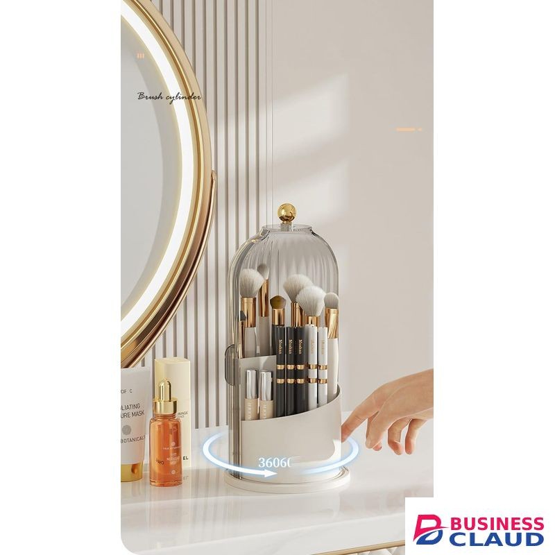 360° Rotating Makeup Brushes Holder With Lid Luxury Cosmetic Organizer Lipstick Eyebrow Pencil Holder Eye Shadow Storage Box – Stylish and Durable Cosmetic Storage for Vanity, Bathroom, or Travel