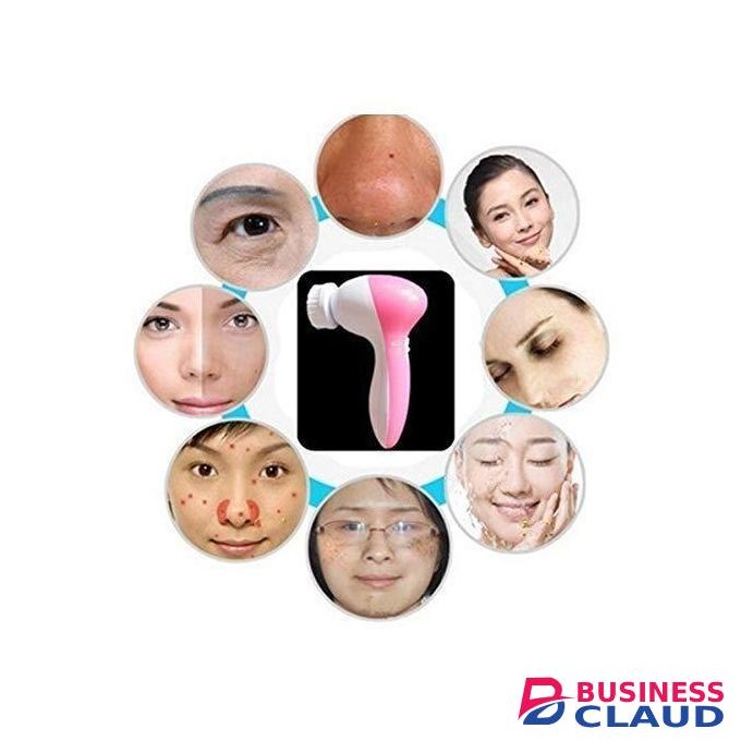 5-In-1 Electric Facial Cleansing Brush & Body Massager, Portable Deep Pore Cleaner with Replaceable Heads for Skin Rejuvenation