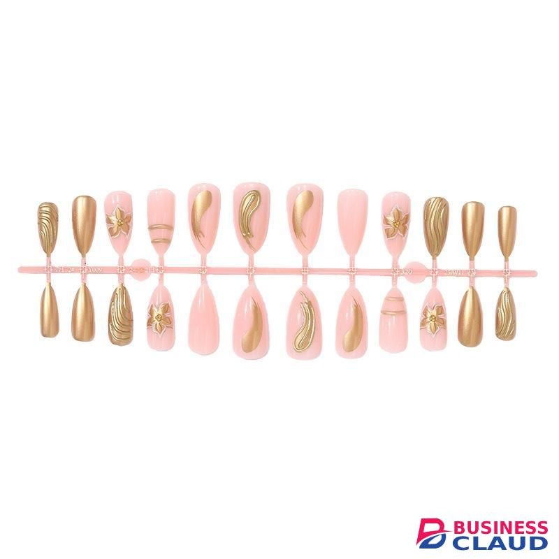 24 pieces of gold European and American three-dimensional wearing armor flower nail art pieces, simple and detachable wearing armor