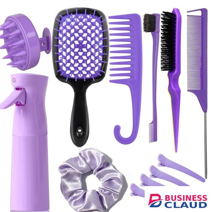 12 Piece Professional Brush Set - Hair Salon Set - Purple