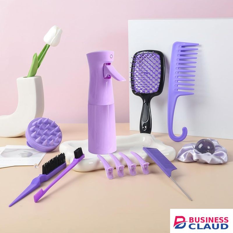 12 Piece Professional Brush Set - Hair Salon Set - Purple