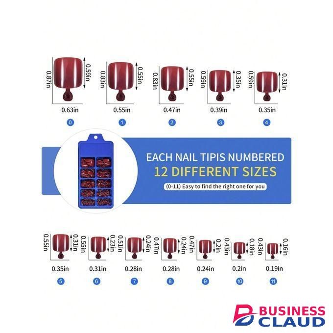 100 Pcs Glossy False Toe 12-Sizes /Box Wine Red Press On Nails Full Cover Short Square Fake Toenails