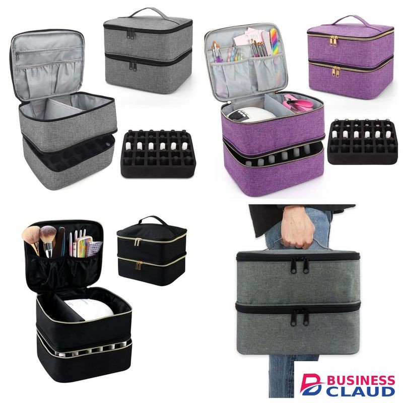Nail Polish Travel Organizer Storage Case, Portable 2-Layer Cosmetic Bag for Nail Art Accessories, High Capacity Makeup Storage with 30 Slots for Bottles, Compact and Easy to Carry