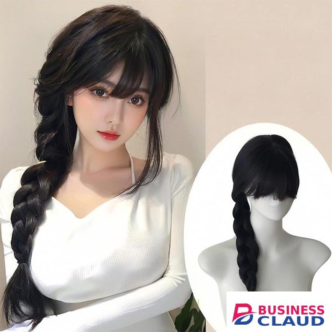 SXCHEN Side Braided Pigtail With Straight Bangs Black Anime Style