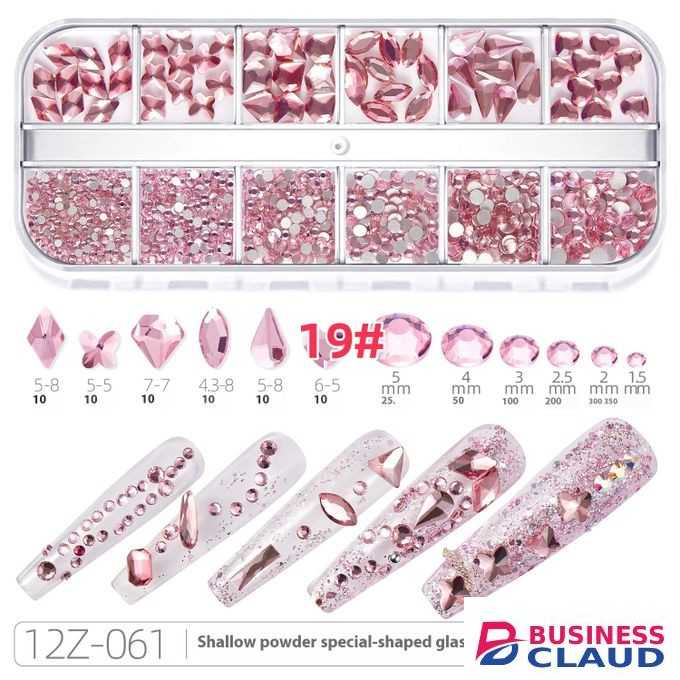 Nail Drill 12 Grid Water Diamond Flat Bottom Irregular Diamond Nail Transparent Aurora AB Glass