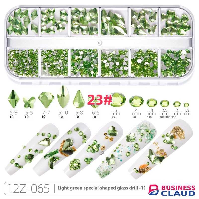 Nail Drill 12 Grid Water Diamond Flat Bottom Irregular Diamond Nail Transparent Aurora AB Glass