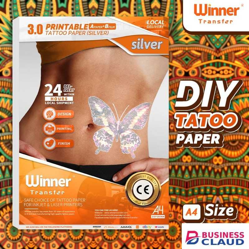 Winner Transfer Printable Silver Effect Tattoo Sticker Drawn With Felt Tip