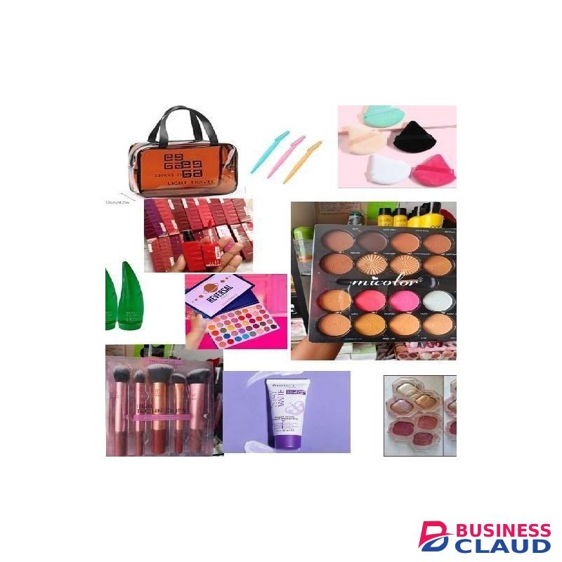 Full Makeup Kit Set, Micolor Blush Powder Palette, Powder Puff, Reversal Eyeshadow Palette, Rimmel Primer, Lipstick, Trimmer, Blush, Highlighter, Makeup Brushes Set + Free Makeup Bag