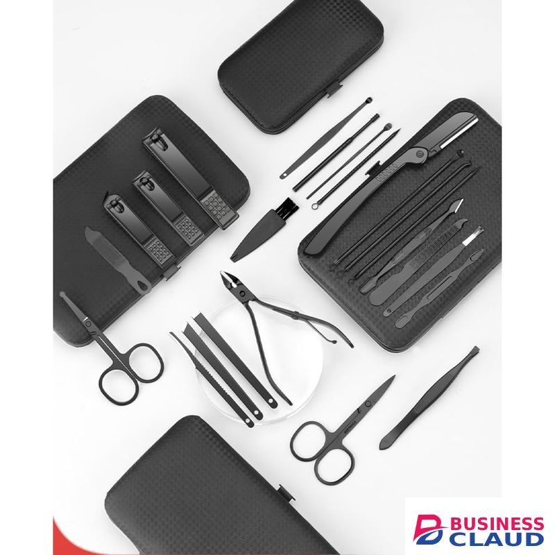 24-Piece Manicure Set - Nail Clipper Set - Home/Travel Size (Black)