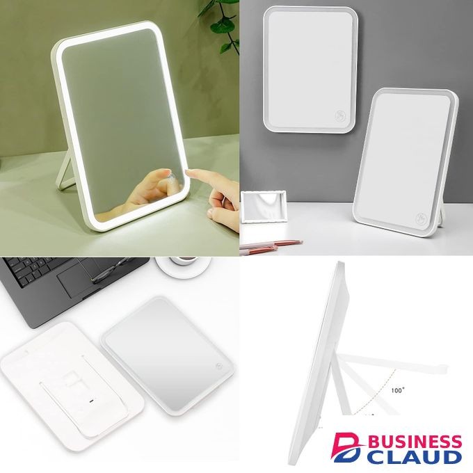 Rechargeable Travel Makeup Mirror with 3-Color Dimmable LED Light, Adjustable Stand, Anti-Scratch Surface, and 2000mAh Battery