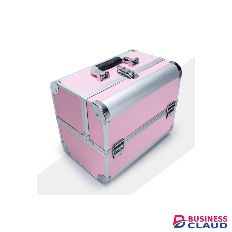 Professional Makeup Train Case, Aluminum Makeup Train Case Jewelry Box Cosmetic Storage Organizer with Mirror (Pink)