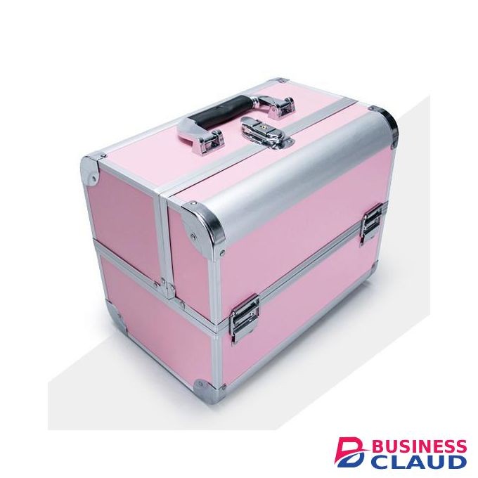 Professional Makeup Train Case, Aluminum Makeup Train Case Jewelry Box Cosmetic Storage Organizer with Mirror (Pink)