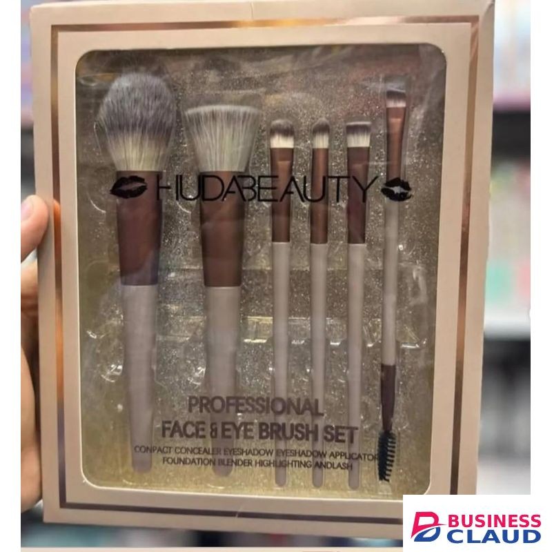 Huda Beauty Premium Makeup Brush Set, Professional Beauty Makeup Brushes for Eye & Face (Pack of 6)