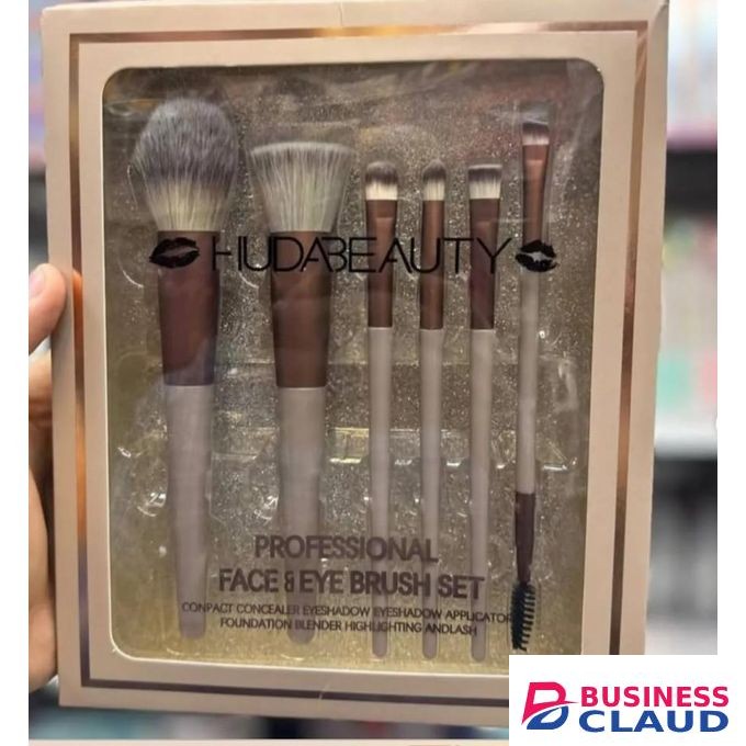 Huda Beauty Premium Makeup Brush Set, Professional Beauty Makeup Brushes for Eye & Face (Pack of 6)