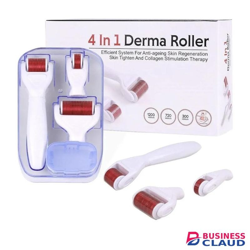 4 in 1 derma roller microneedling kit for face and body -micro needle microdermabrasion roller for skin repair ,hair &beard growth, reduces acne scars -3 replaceable heads.