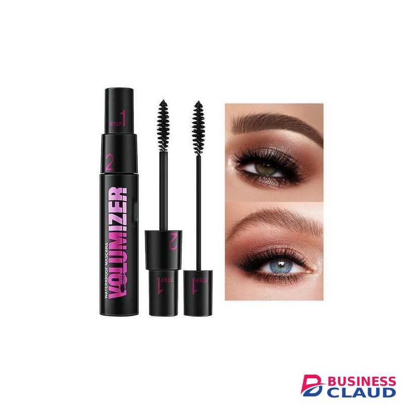 2 In 1 Black Mascara Waterproof Long Lasting Thickening Lengthening Curling Natural Lashes Makeup Dual-Brush Fiber Lash Mascara for Women Girls