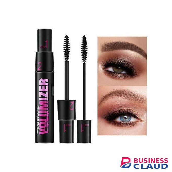 2 In 1 Black Mascara Waterproof Long Lasting Thickening Lengthening Curling Natural Lashes Makeup Dual-Brush Fiber Lash Mascara for Women Girls