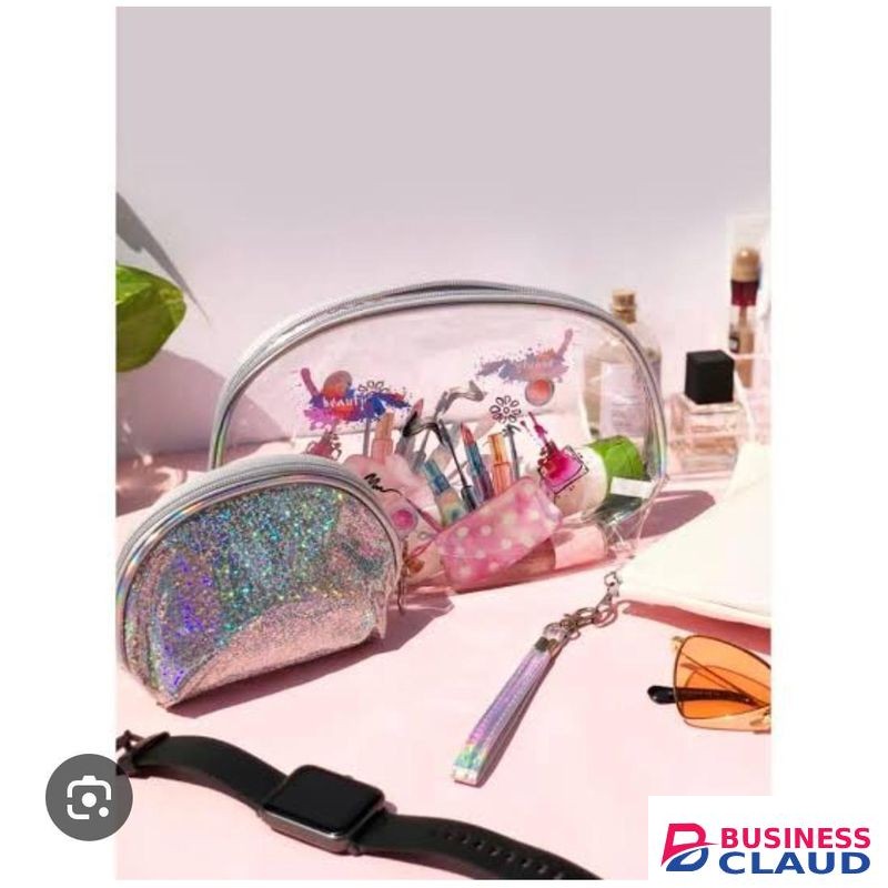 2-in-1 Love Glitters Makeup Pouch – Dual Compartment Cosmetic Bag