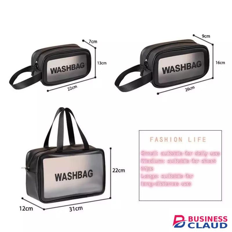 3 Pieces Waterproof Washbag Travel Bag Set Transparent Makeup Toiletry Clear Wash Pouch - Black