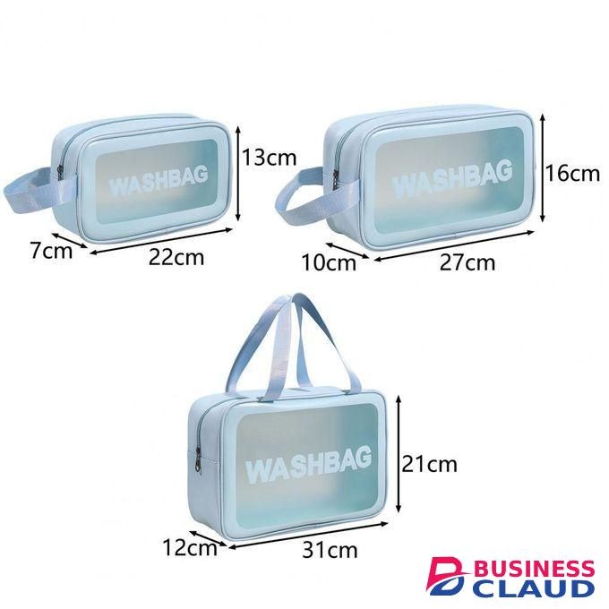 3in1 Waterproof Washbag Travel Bag Set Transparent Makeup Toiletry Clear Wash Pouch - Blue