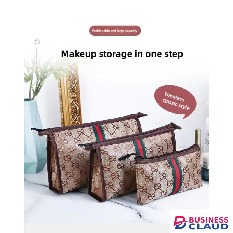 3pcs Set Gucci Cosmetics Bag for Women Travel Makeup Organizer Pouch Set Durable Stylish Eyeliner Lipstick Brush Foundation Storage Bags