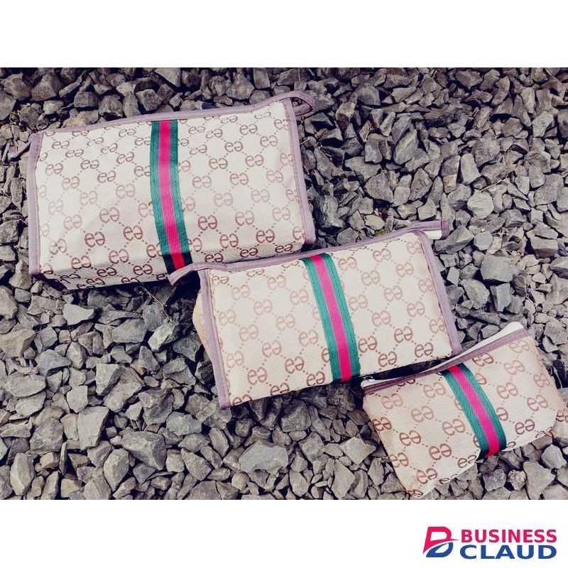3pcs Set Gucci Cosmetics Bag for Women Travel Makeup Organizer Pouch Set Durable Stylish Eyeliner Lipstick Brush Foundation Storage Bags