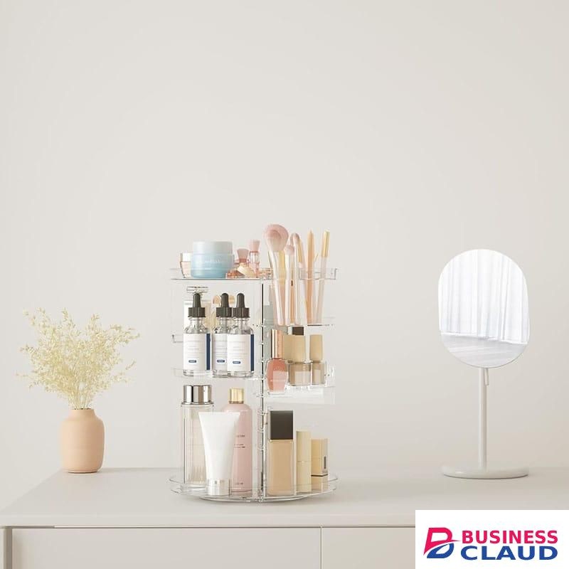 High End Luxury 2025 Women's Rotating Makeup Organizer Cabinet with Brush Holder, Large Capacity Cosmetic Storage Display, 360° Rotating Multi-Tier Makeup Rack for Vanity