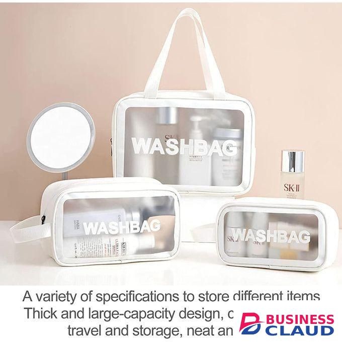 3in1 Waterproof Washbag Travel Bag Set Transparent Makeup Toiletry Clear Wash Pouch - White
