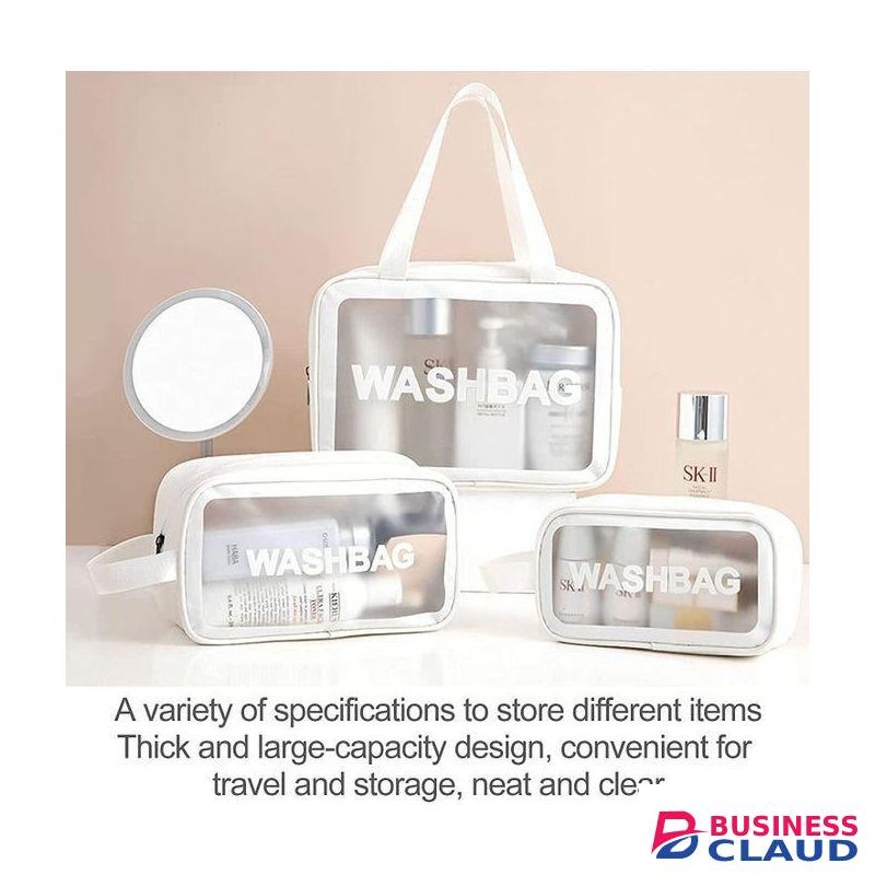 3in1 Waterproof Washbag Travel Bag Set Transparent Makeup Toiletry Clear Wash Pouch - White